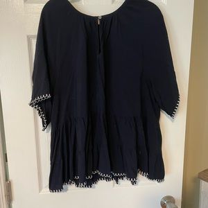 EUC LOFT navy peplum ruffle sleeve top